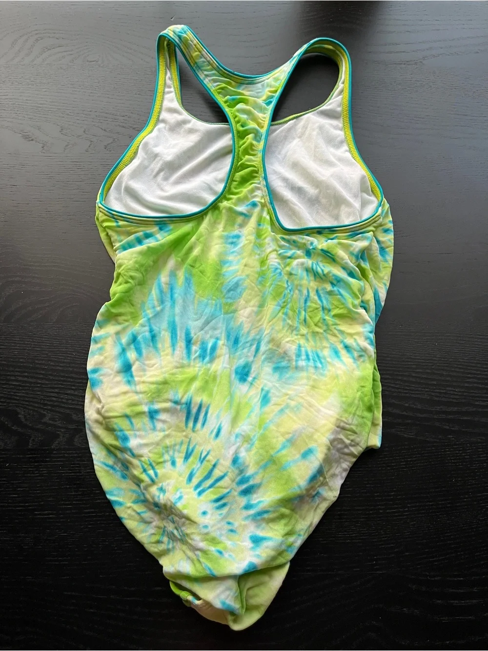 Speedo Girls Lime Green Blue Tie Dye One Piece Swimsuit Size 14 Athletic
